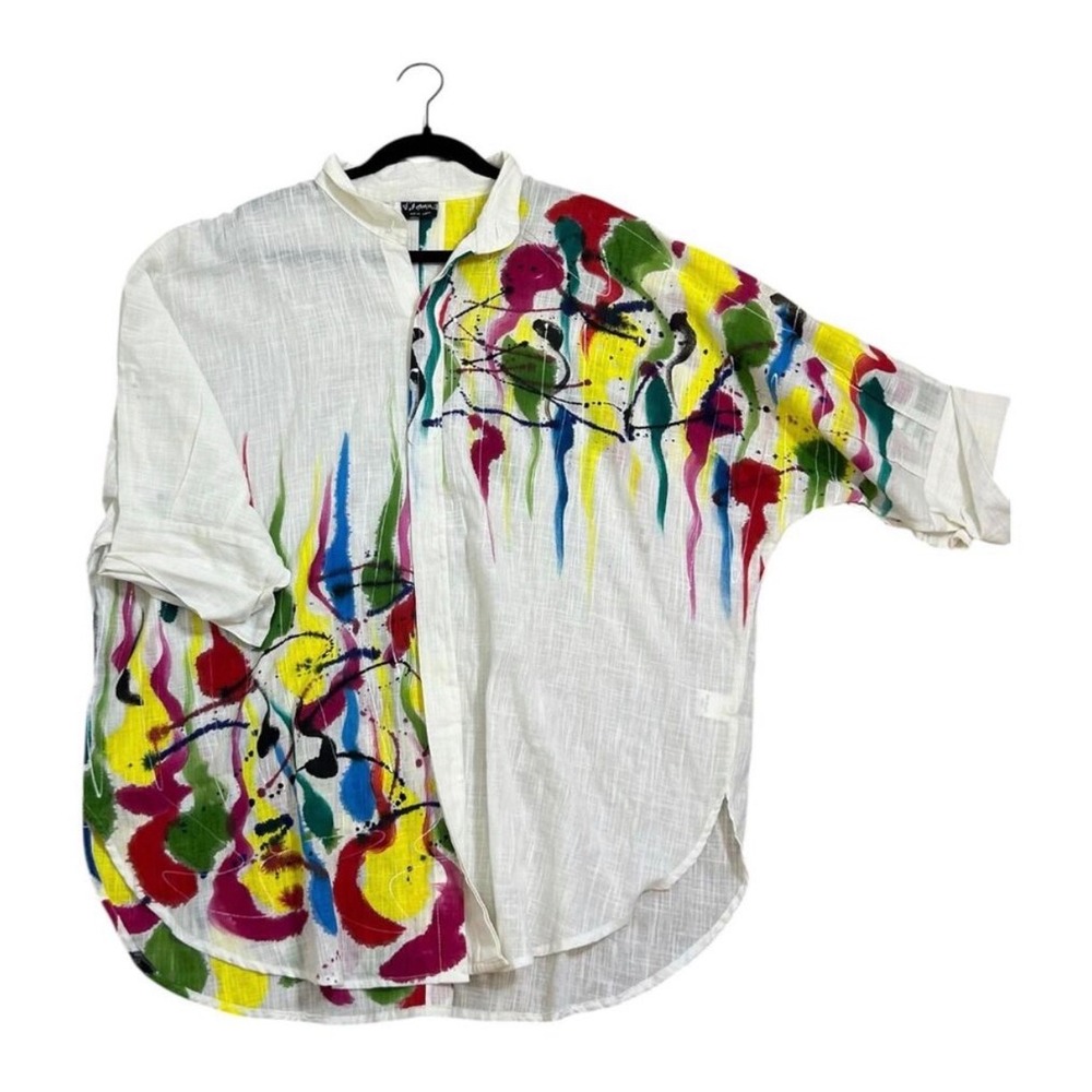 Dilemma Button Down Women OS White Paint Splatter Organic Cotton Oversized Shirt - Picture 8 of 8